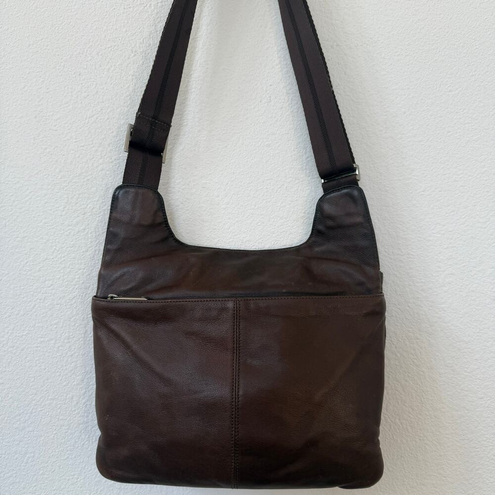 TUMI Leather Messenger Crossbody Bag Brown Adjustable Strap‎ Travel Work - Picture 6 of 13